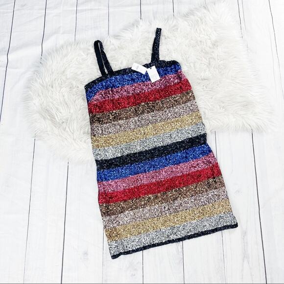 Gap Crazy Stripe Sleeveless Rainbow Sequin Dress Size Small - Picture 3 of 6